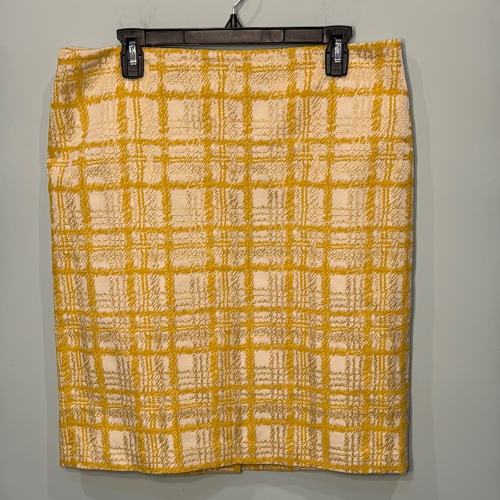 Talbots Yellow Cream textured Pencil Skirt Size 14
